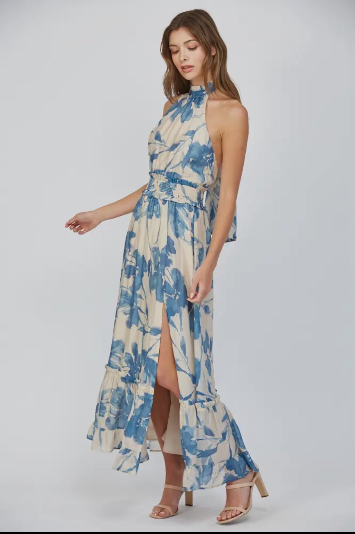 FLORAL PRINT HALTER MAXI DRESS