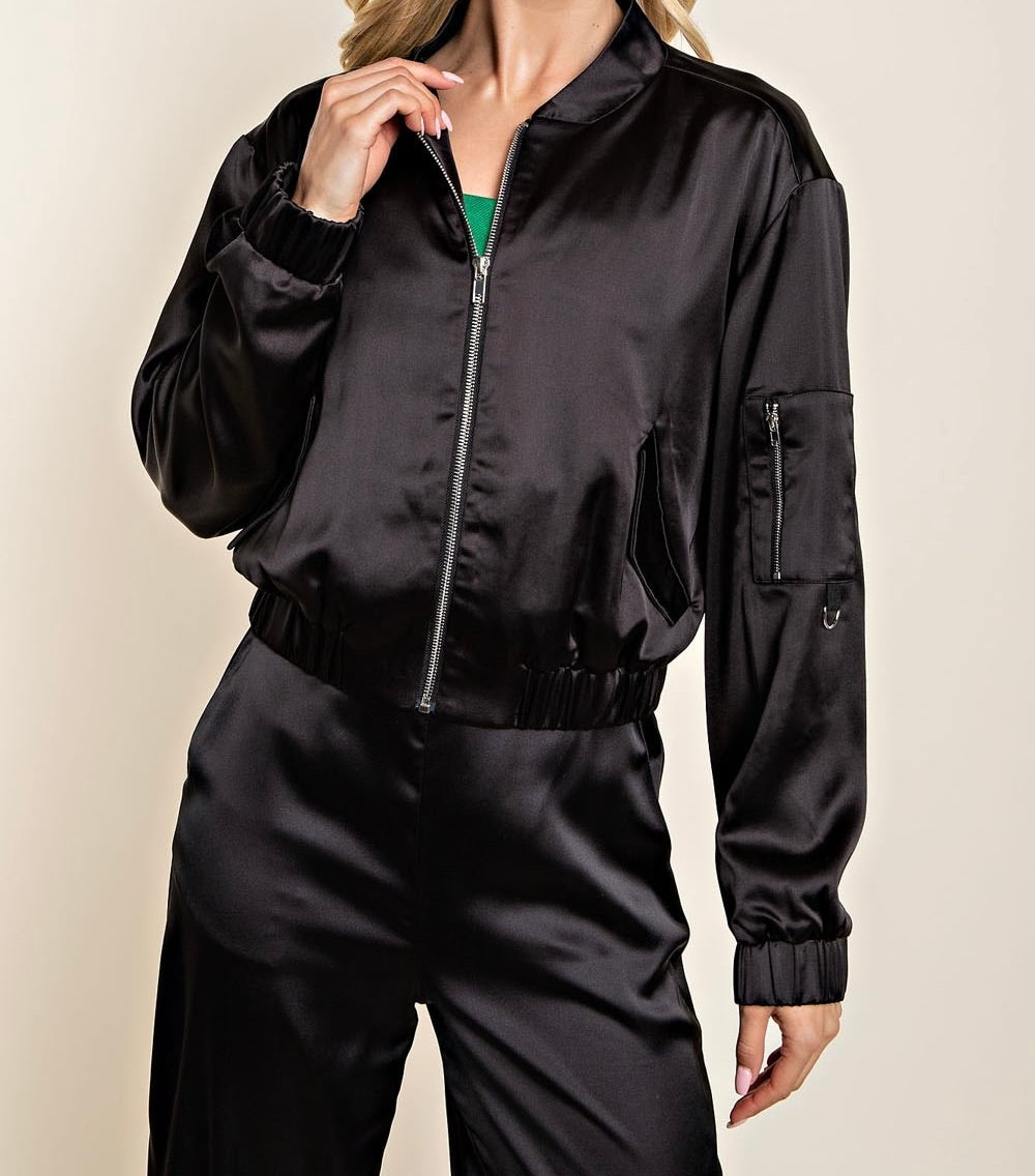 SEXY BLACK BOMBER JACKET & PANTS SET