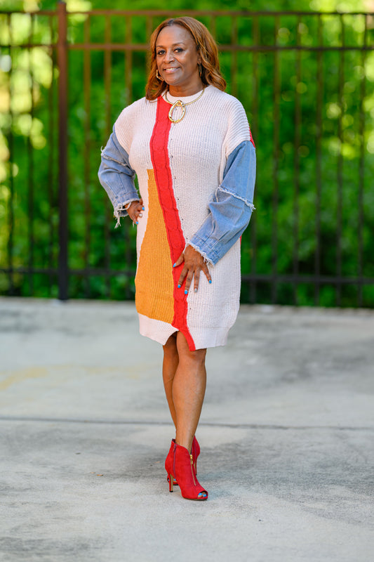 COLOR BLOCK SWEATER DRESS