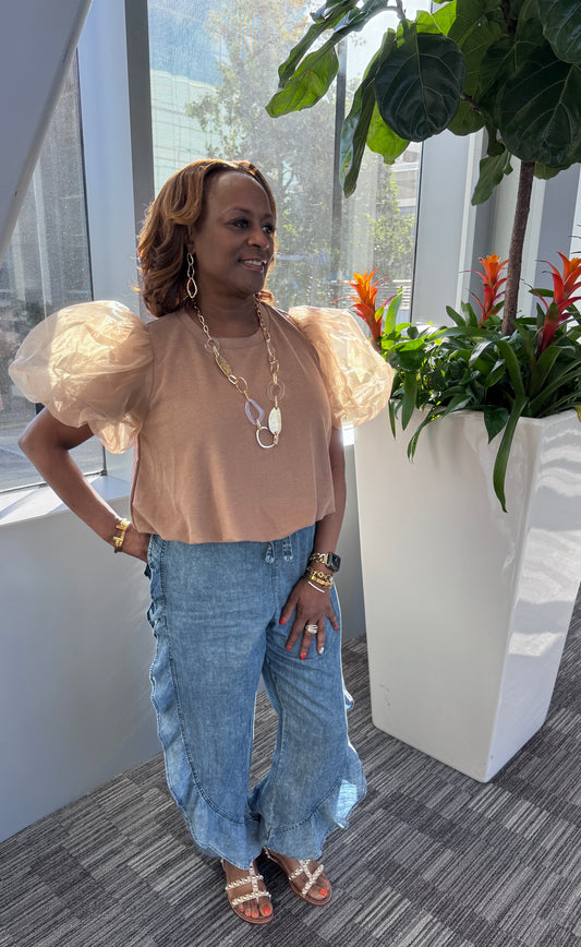 SHEER PUFF SLEEVE BLOUSE