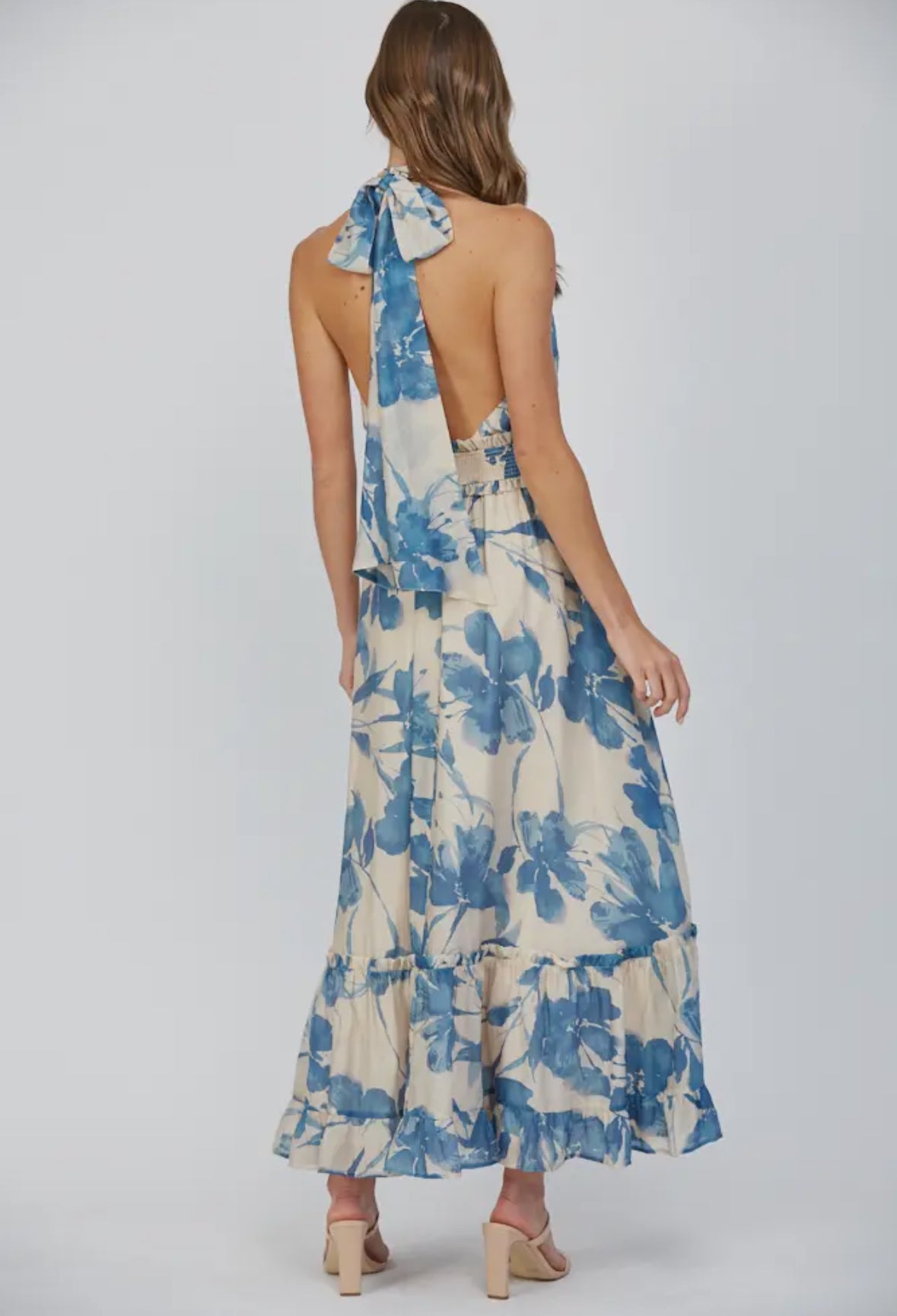 FLORAL PRINT HALTER MAXI DRESS